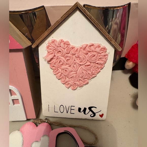 5pc “Love” Wall Decor Set - Pink and White Wood/Chipboard Hangings - Picture 2 of 7